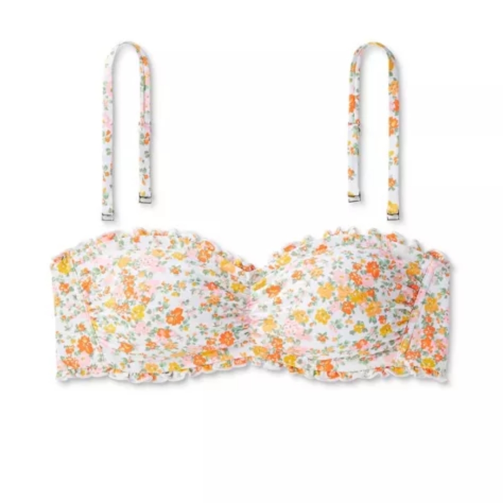 Women's Ruffle Trim Bandeau Bikini Top - Wild Fable Multi Floral Print